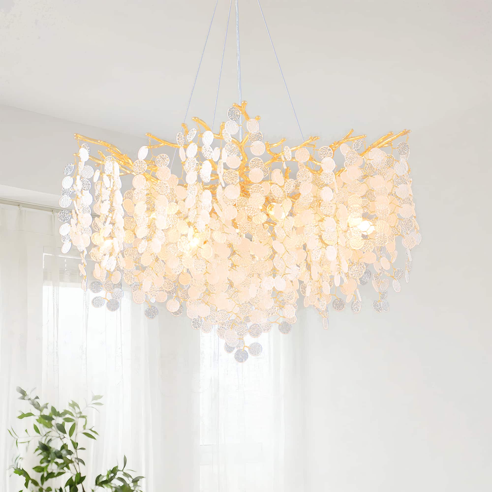 RYHNUYNE - Tree Branch Chandelier Adjustable 10-Light Dimmable Ceiling Fixture for Dining Room Foyer Kitchen Holiday Decor - Gold