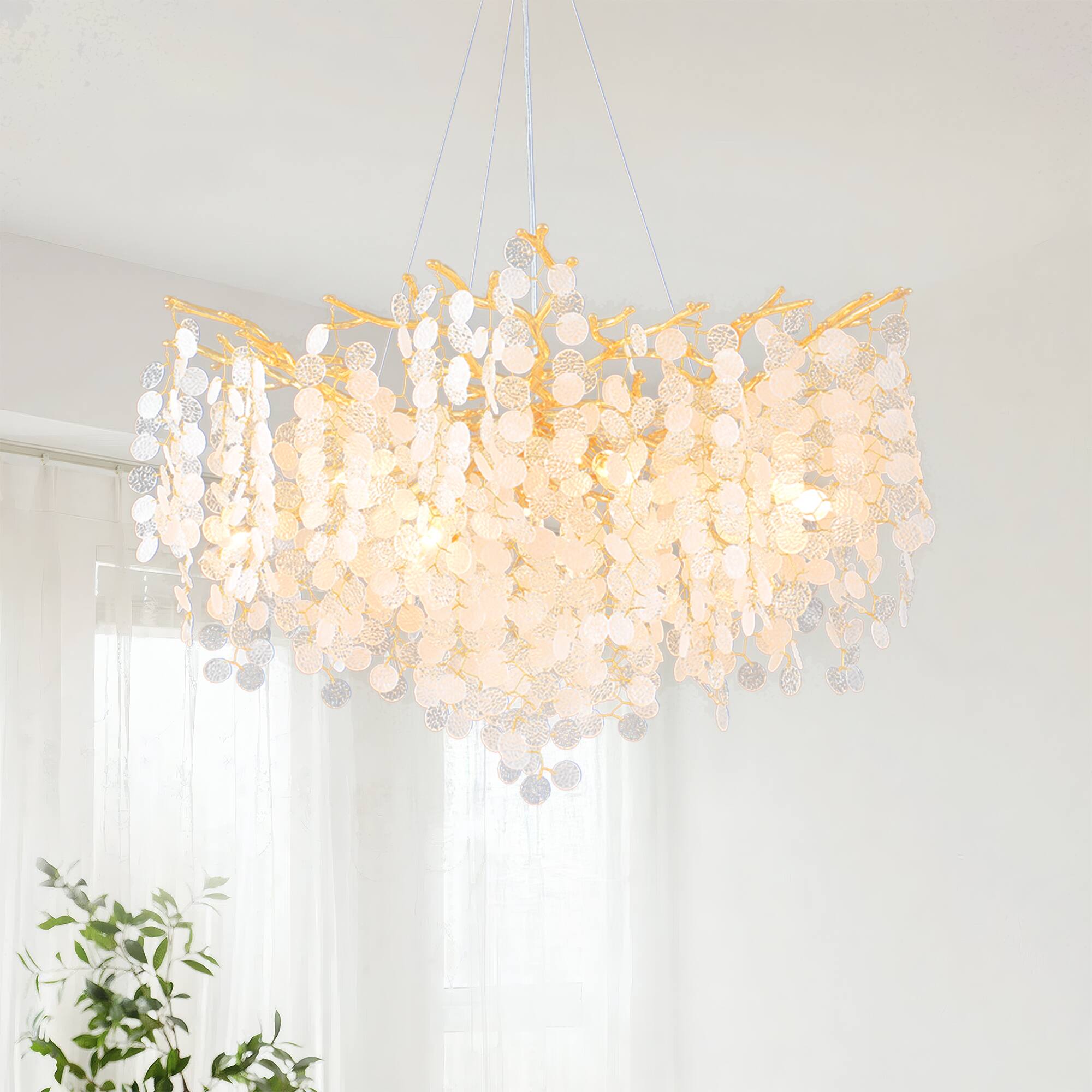 RYHNUYNE - Tree Branch Chandelier Adjustable 10-Light Dimmable Ceiling Fixture for Dining Room Foyer Kitchen Holiday Decor - Gold