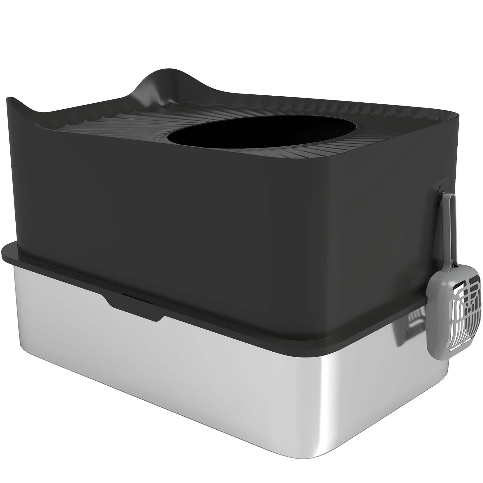 Dexmalle - Dexmalle-Cat Litter Box with Scoop,Top Entrance and Non-slip Pads - Black