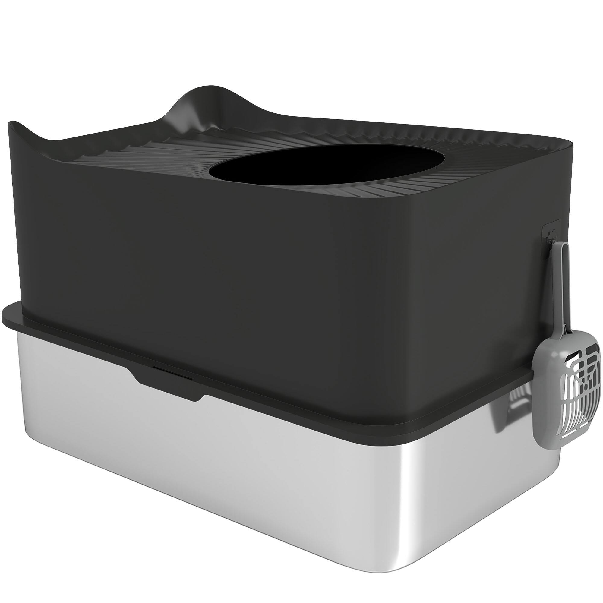 Alt View 1. APRILSOUL - Cat Litter Box with Scoop Top Entrance Non-slip Pads - Black.