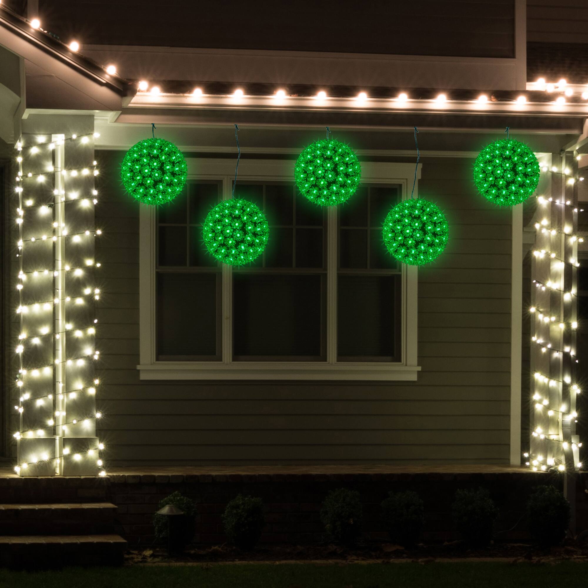 Alt View 2. Northlight - LED Lighted Starlight Floral Sphere Outdoor Hanging Christmas Decoration- 7.5" - Green Lights - Green.