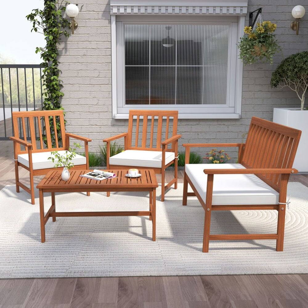 Alt View 1. Pefilos - 4 Pieces Acacia Wood Furniture Set with Seat Cushions and Robust Wood Frame, Patio Conversation Set for Outdoor as - Brown.