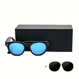 PRIMEPLUS - 8MP 4K Camera AI Smart Glasses Dual Lenses Video Recording WIFI Transfer Sunglasses Smart Glasses - Black-Blue