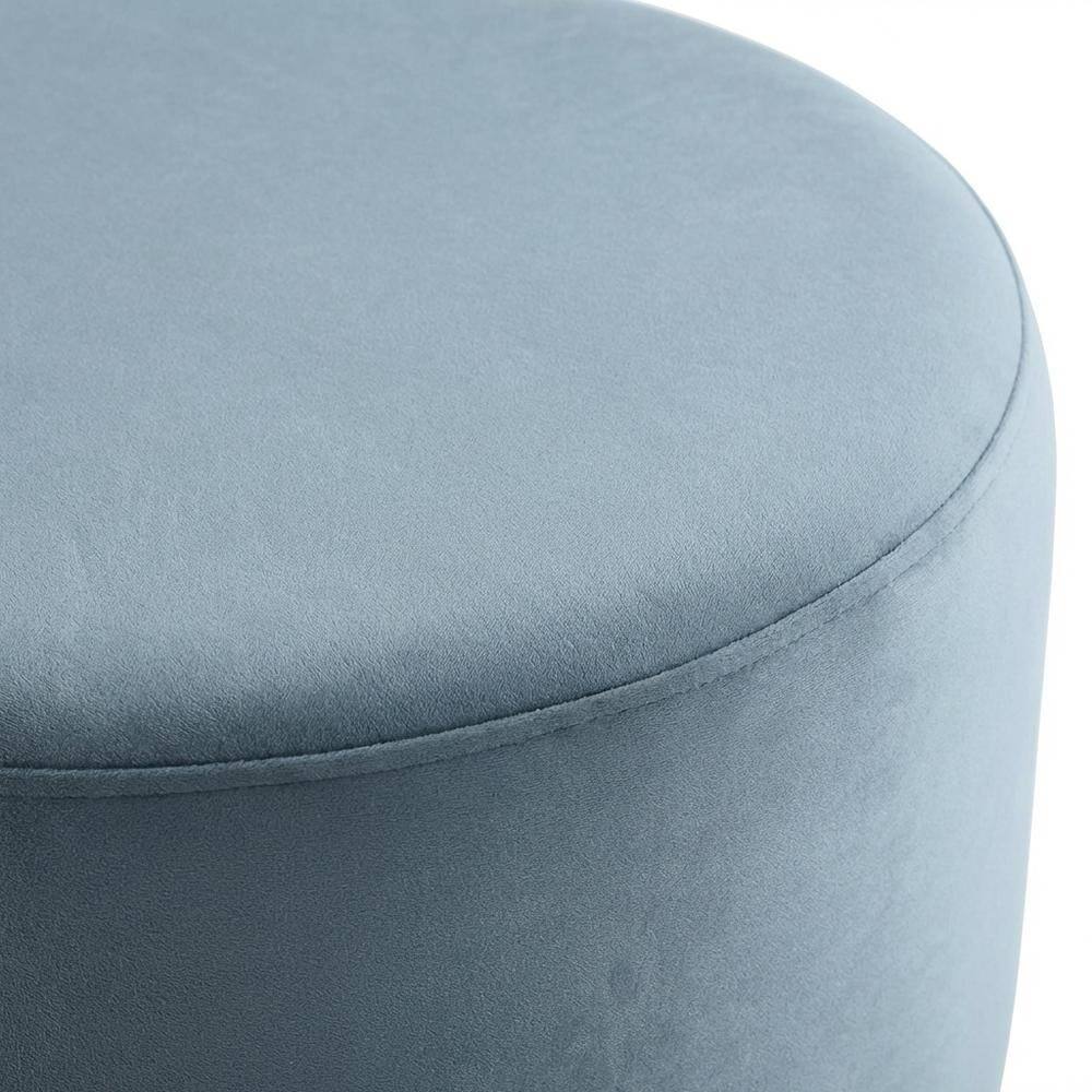 Alt View 1. Outdoor Escape - Round performance velvet ottoman with plush upholstery and versatile design - Blue.