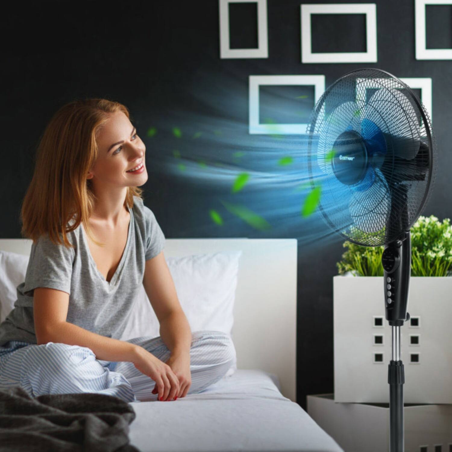 Alt View 1. LUCKY ONE - 16 Inch Adjustable Height Oscillating Stand Fan with Remote and Timer - Black.