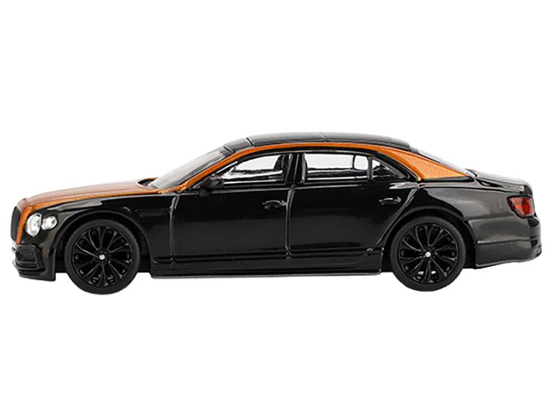Angle. Mini GT - Bentley Flying Spur Orange Flame Metallic and Onyx Black Limited Edition 1/64 Diecast Model Car by Mini GT - Orange Flame Metallic and Black.