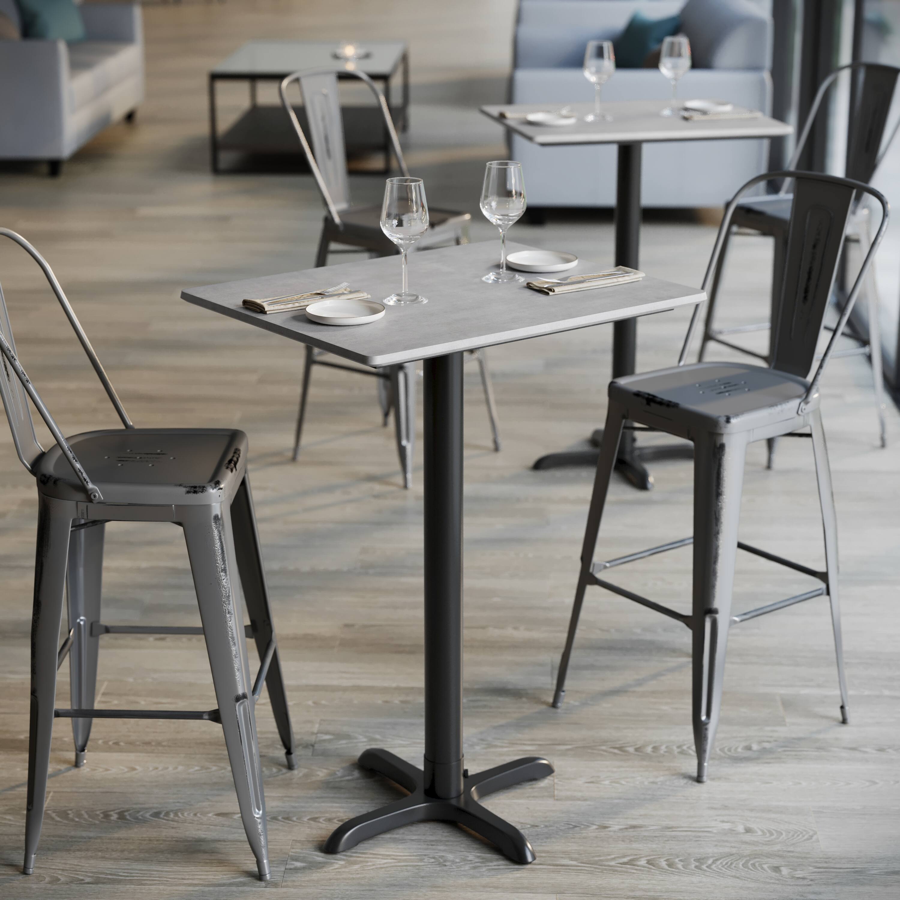 Alt View 4. Emma + Oliver - PureShield Tabletop with Seam-Free Surface Innovation and Bar Height Base - Gray Faux Concrete/Black Base.