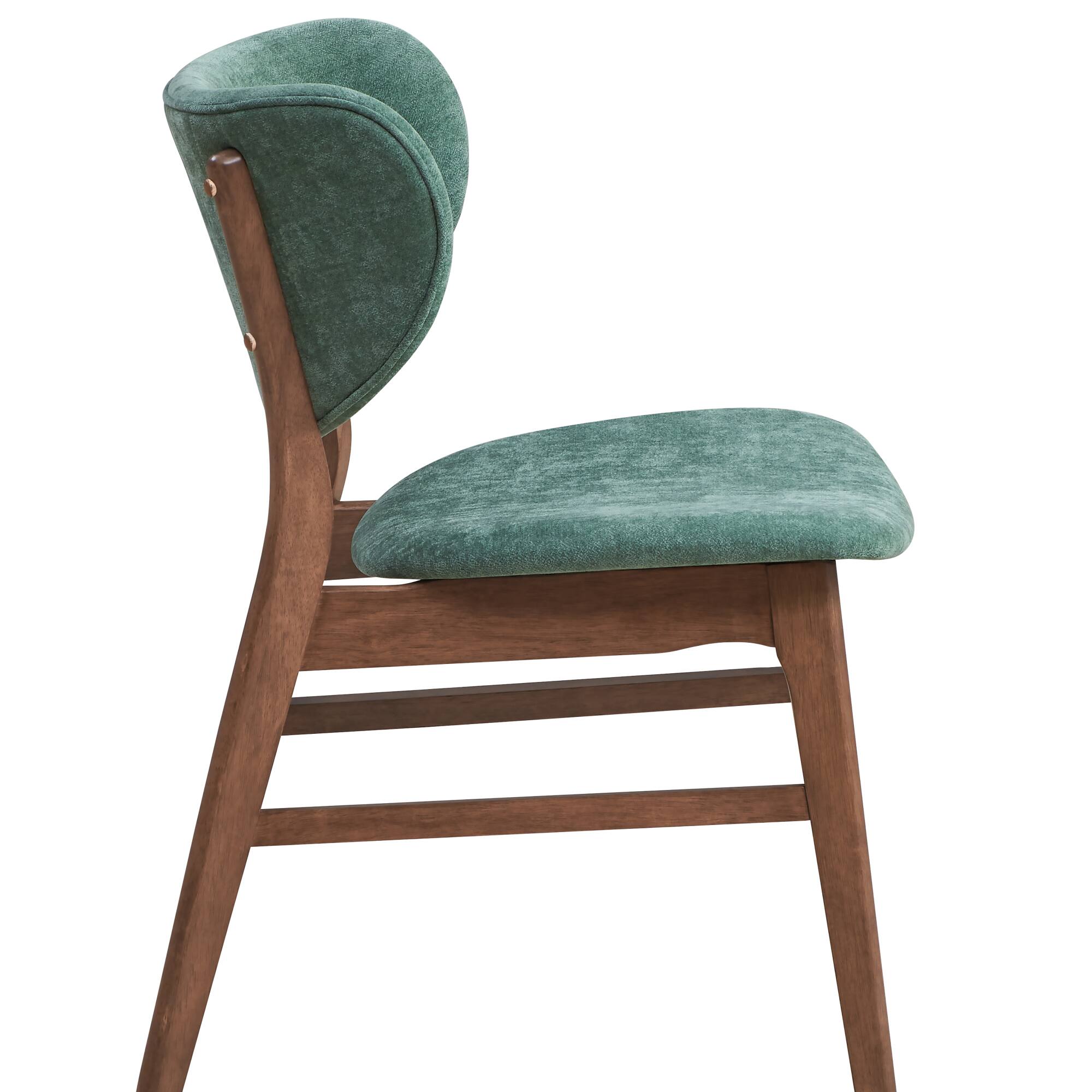 Back. GOODSILO - Elegant Fabric and Walnut Finish Side Chair for Comfortable Seating, Set of 2 - Green+Oak.
