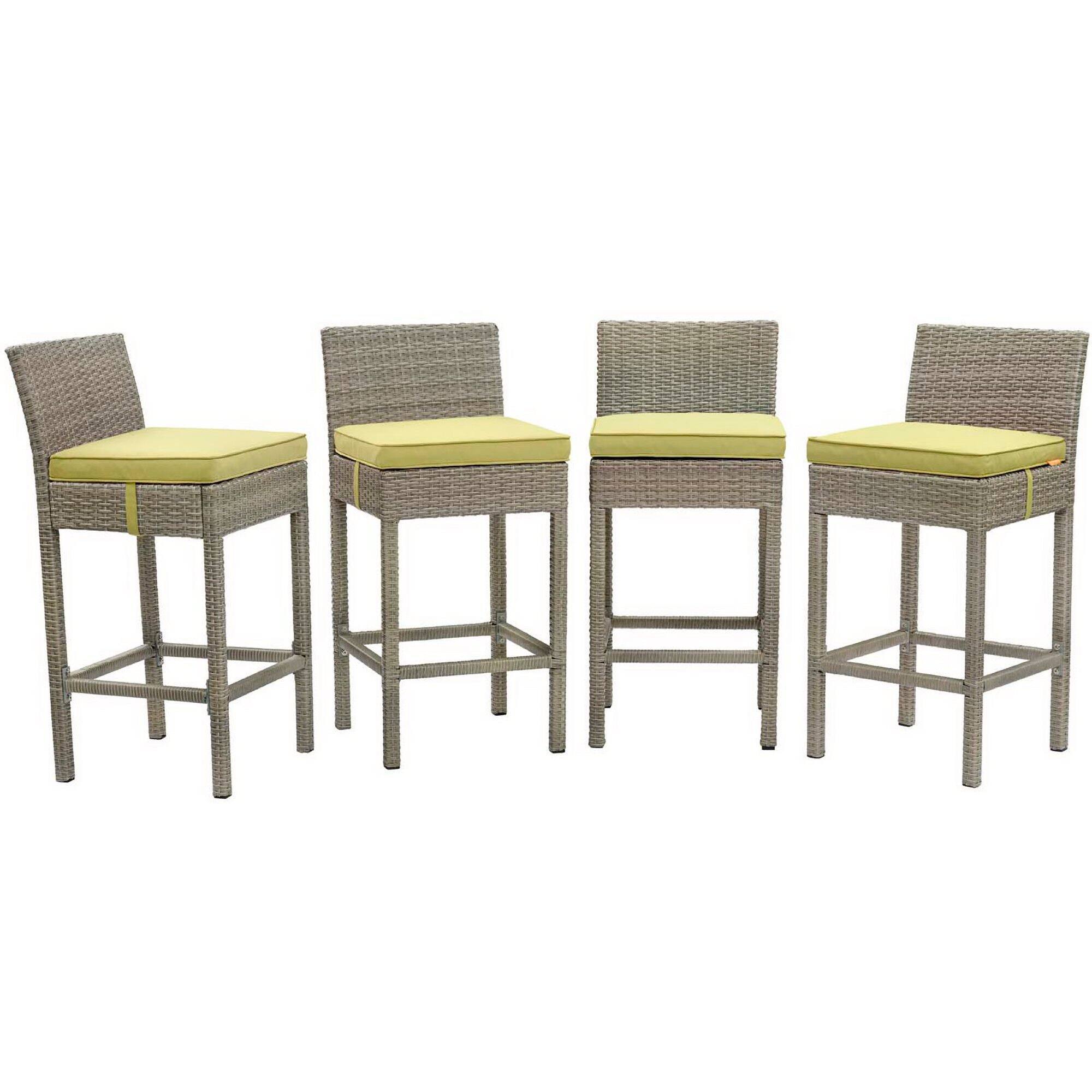 Angle. Modway - Conduit Outdoor Patio Wicker Rattan Bar Stool Set of 4 by Modway - Light Gray Peridot.