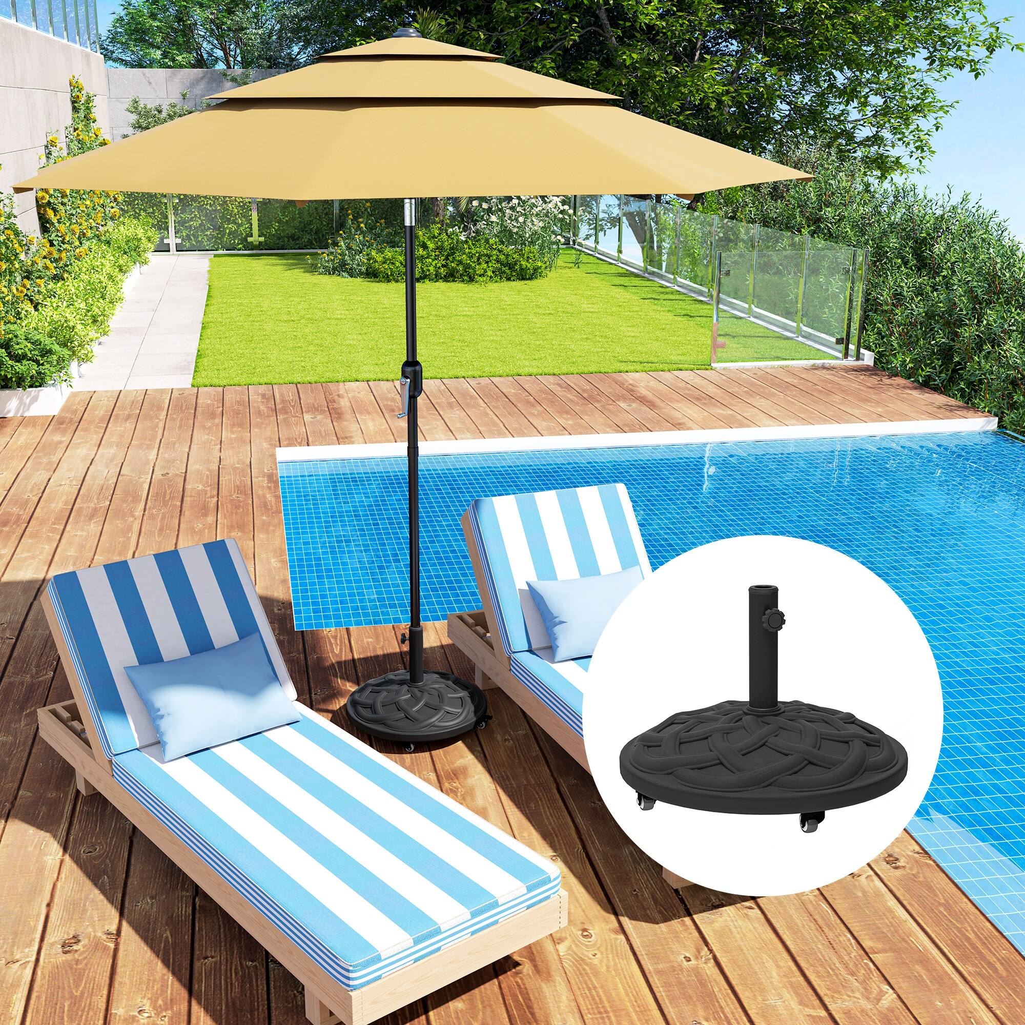 Alt View 5. Outsunny - Round Patio Umbrella Base with Wheels, 44 lbs Resin Umbrella Stand Base, Heavy Duty Patio Umbrella Holder - Black.