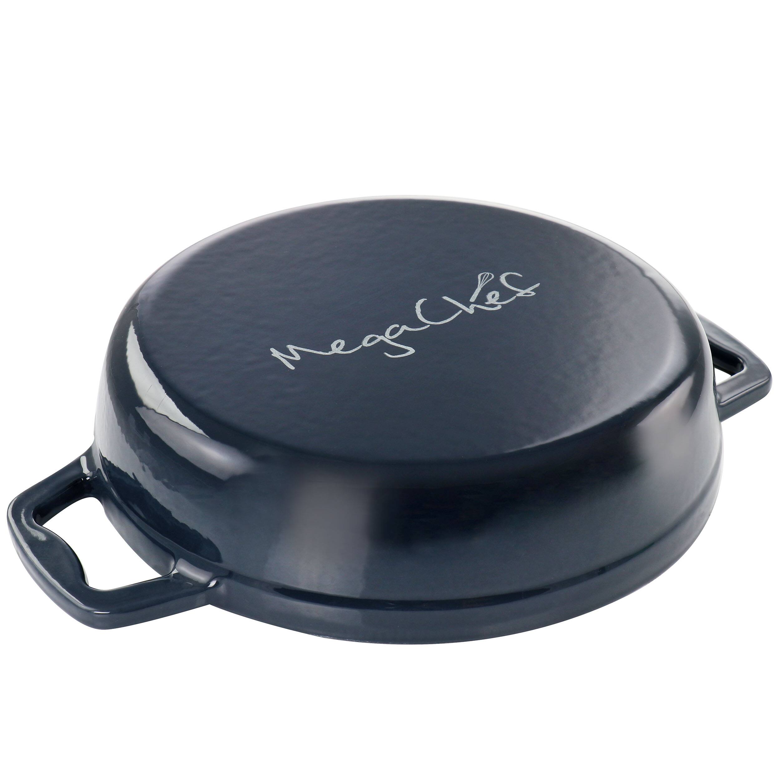 Alt View 3. MegaChef - MegaChef 2 Quart Round Enameled Cast Iron Braiser Pan in Dark Blue - Dark Blue.