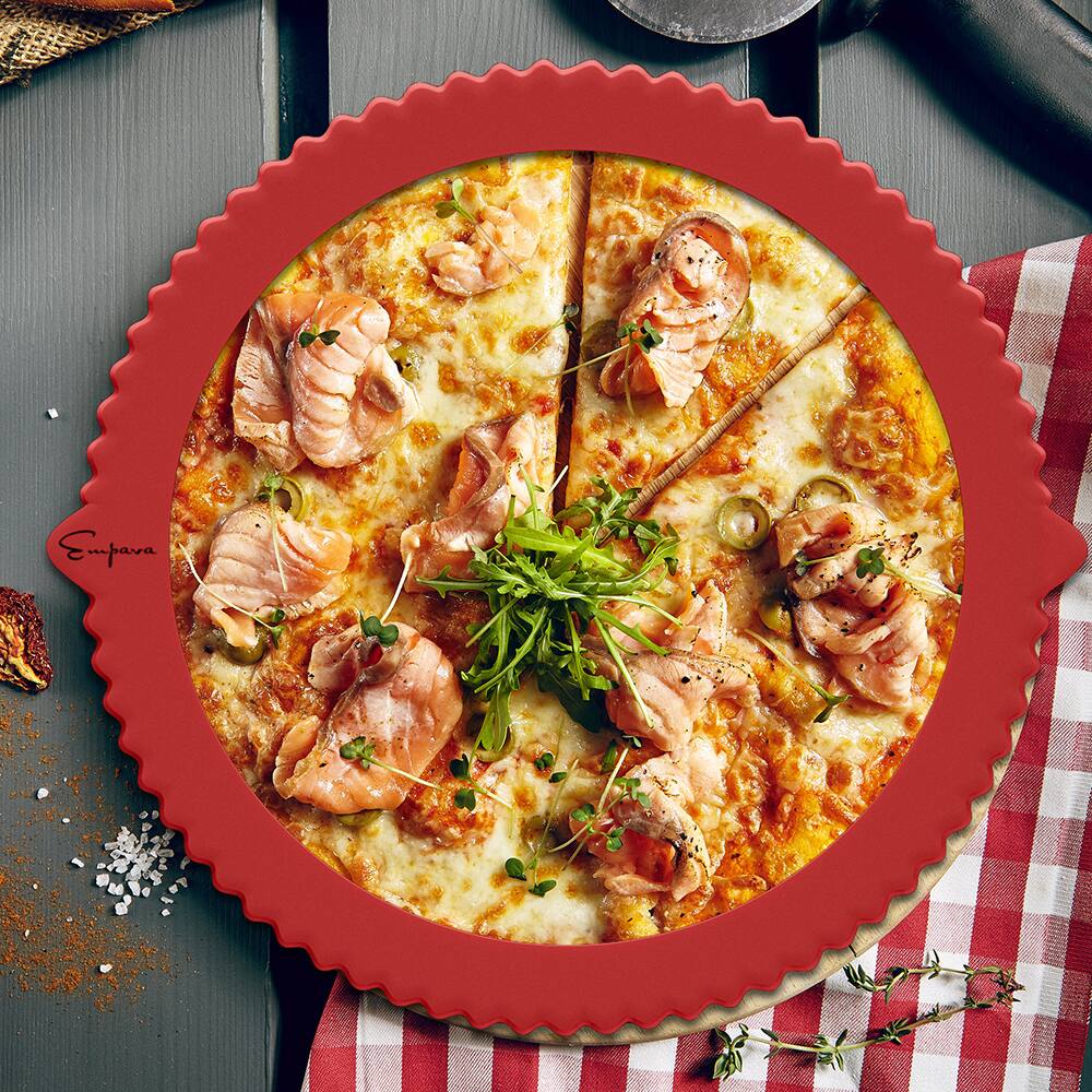 Back. Empava - 10-in Silicone Pizza Tools Pie Crust Shields Pie Protector - Red.