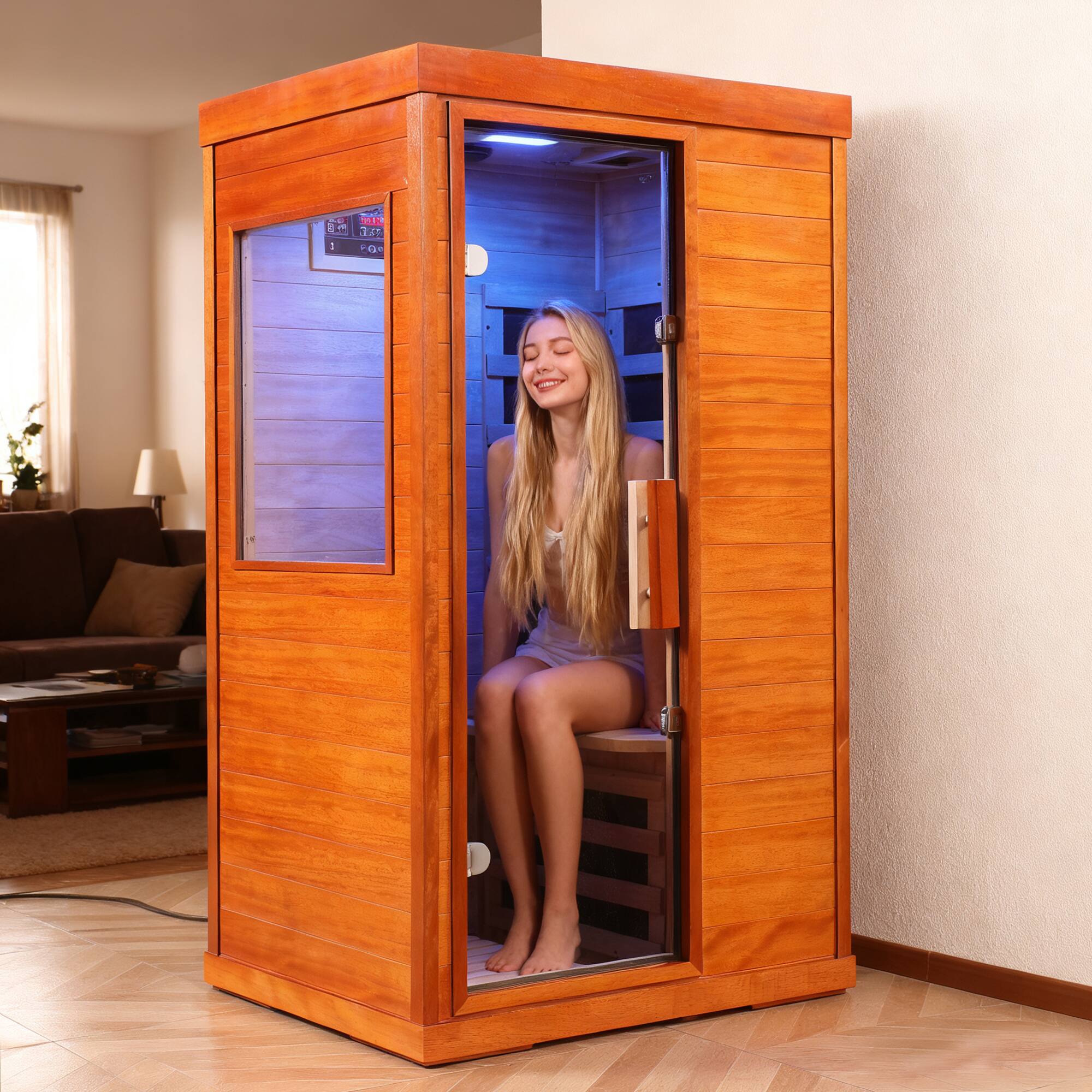 Front. APRILSOUL - Infrared Indoor Dry Sauna Room - white.