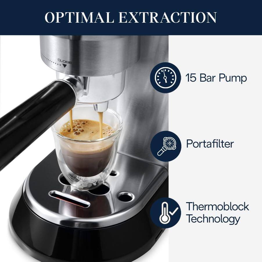 OPTIMAL EXTRACTION

15 Bar Pump  
Portafilter  
Thermoblock Technology
