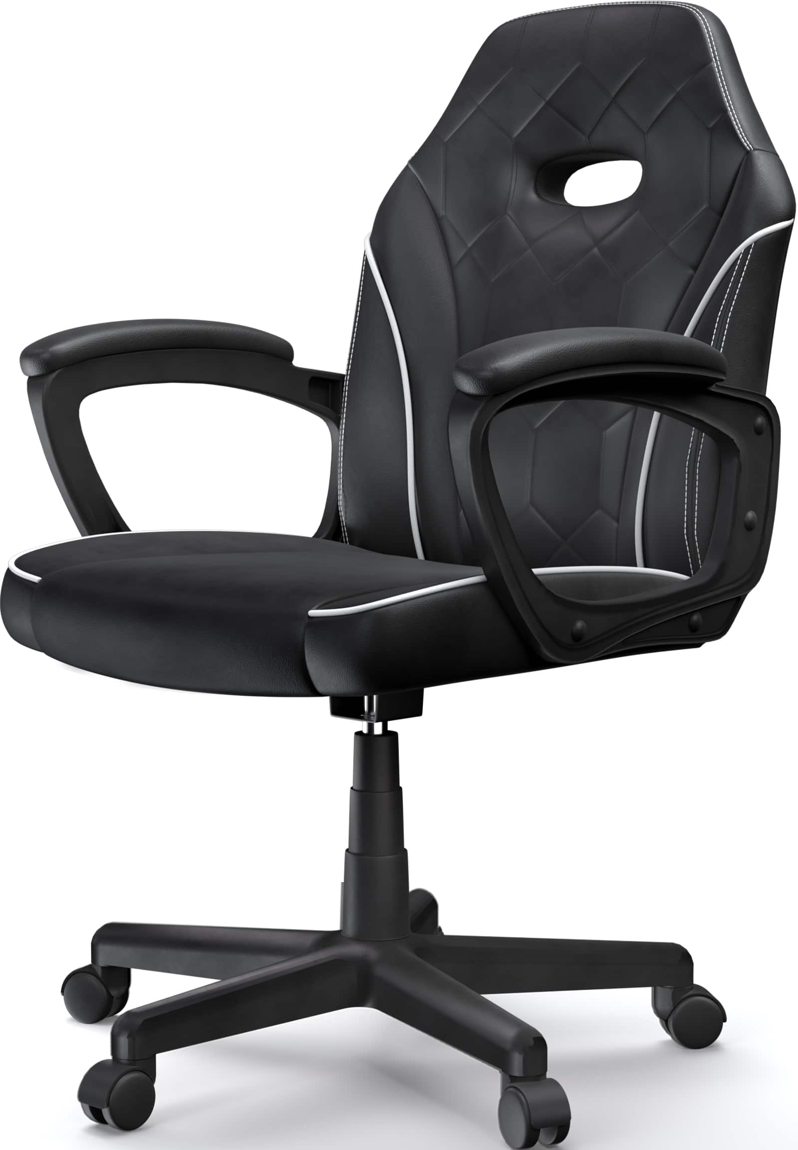 Left. ACGAM - Slim Gaming Chair, Ergonomic Office Chair with Superior Leather, 360° Swivel and Height Adjustment for Home Office - Black.