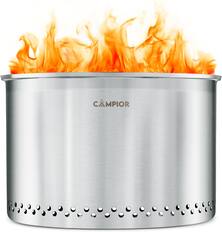 Front. Campior - Smokeless Wood Fire Pit Stove – Stainless Steel Outdoor Stove with Ash Pan, Stand & Carry Bag for Camping & Cooking - Stainless Steel.