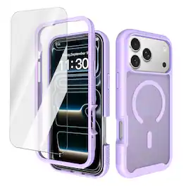 Dteck - Magnetic Matte Case for Apple iPhone 17 Pro Max,Military-Grade Shockproof Cover with HD Tempered Glass,Translucent Cover - Purple