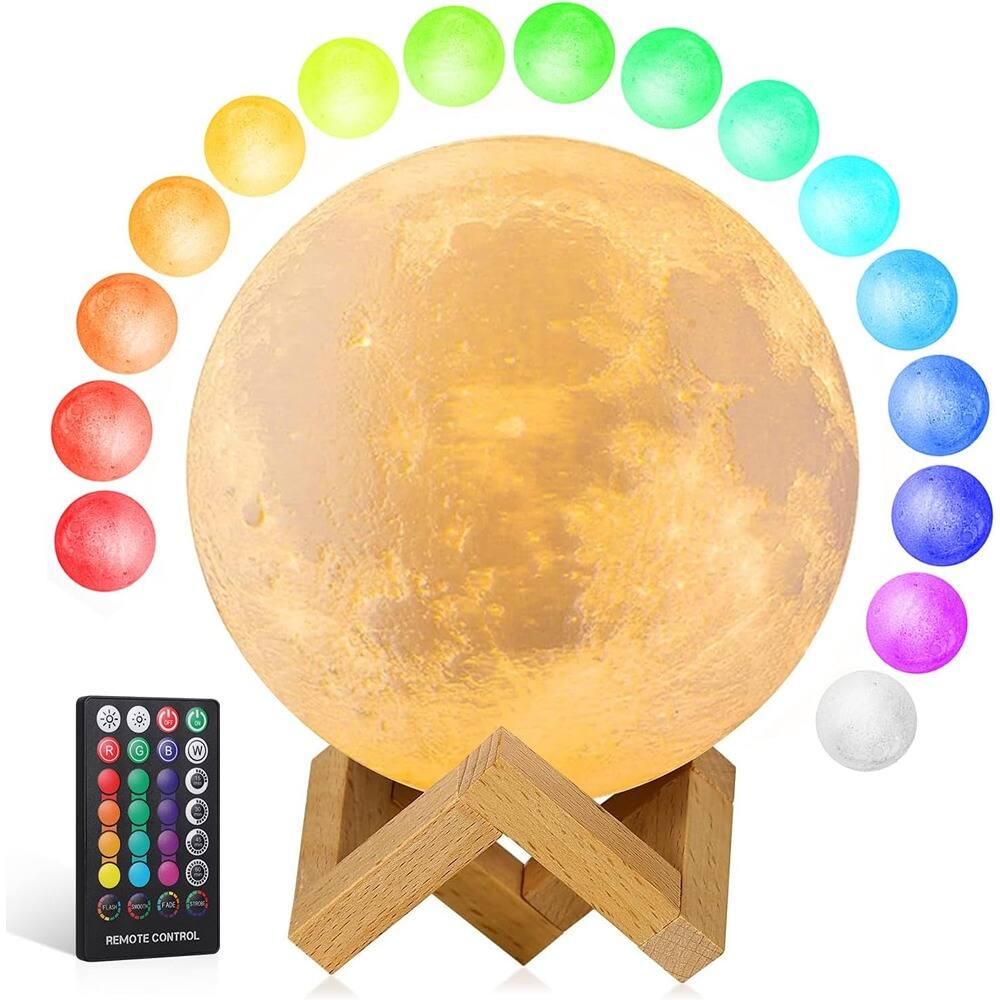 MOSZAR LLC - 4.8″ 18-Color Moon Lamp, LED Night Light with Remote & Touch Control