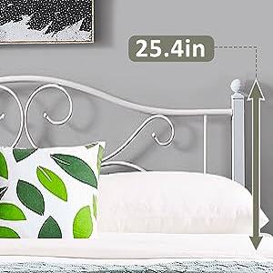 Alt View 4. Vecelo - Queen Bed Frame with Headboard & Footboard, Heavy Duty Steel Slats - No Box Spring, Easy Assembly, White - White.