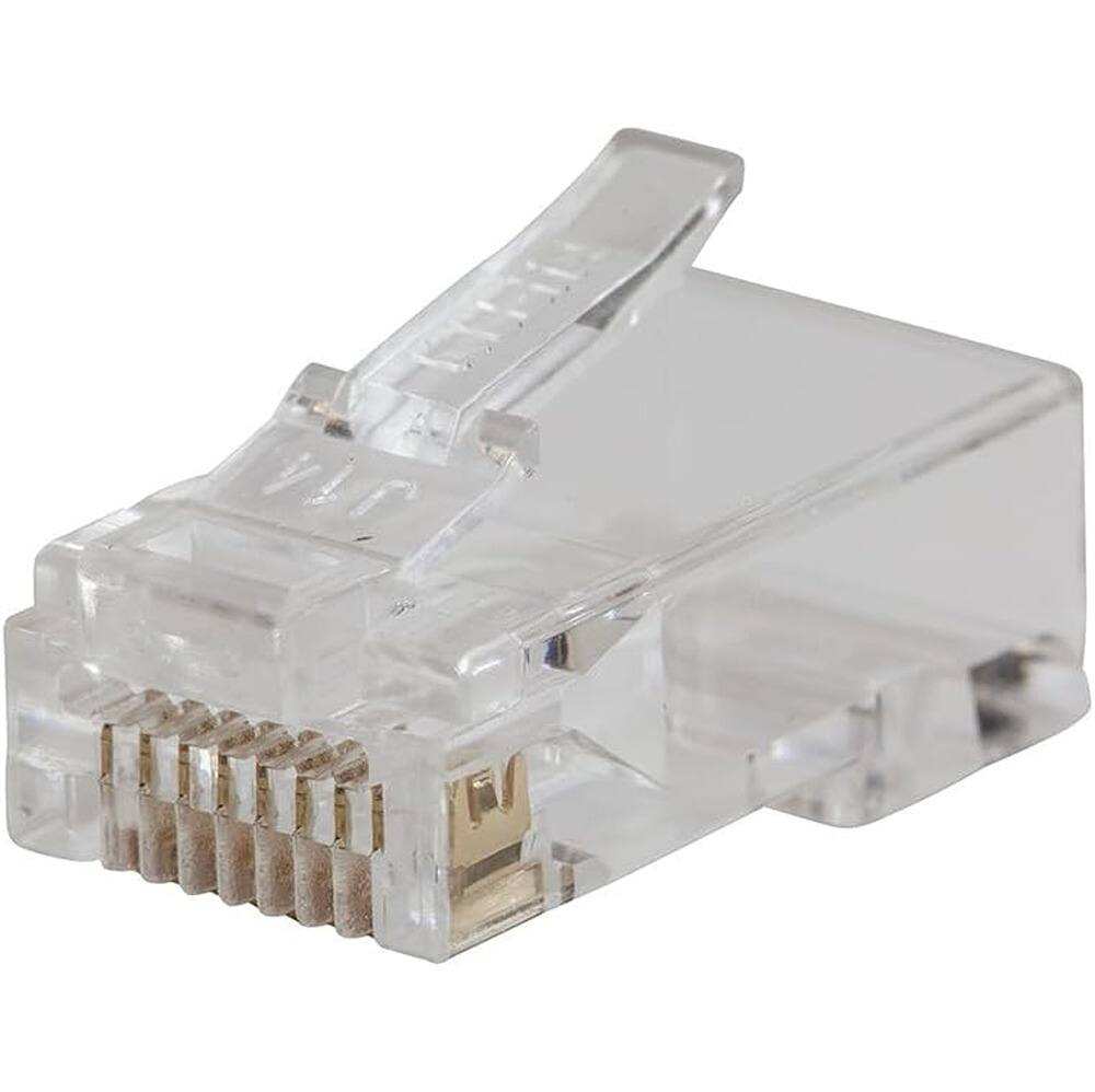 Front. ACJPR - 200-Pack RJ45 CAT5e Pass-Through Modular Data Plugs, Gold-Plated 8P8C Connectors for Ethernet Cables.