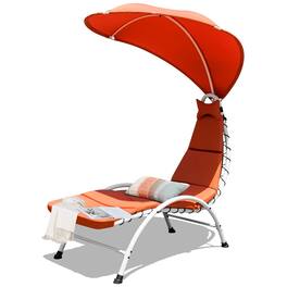 Costway - Chaise Lounge Chair with Canopy Hammock Chair with Canopy - Orange