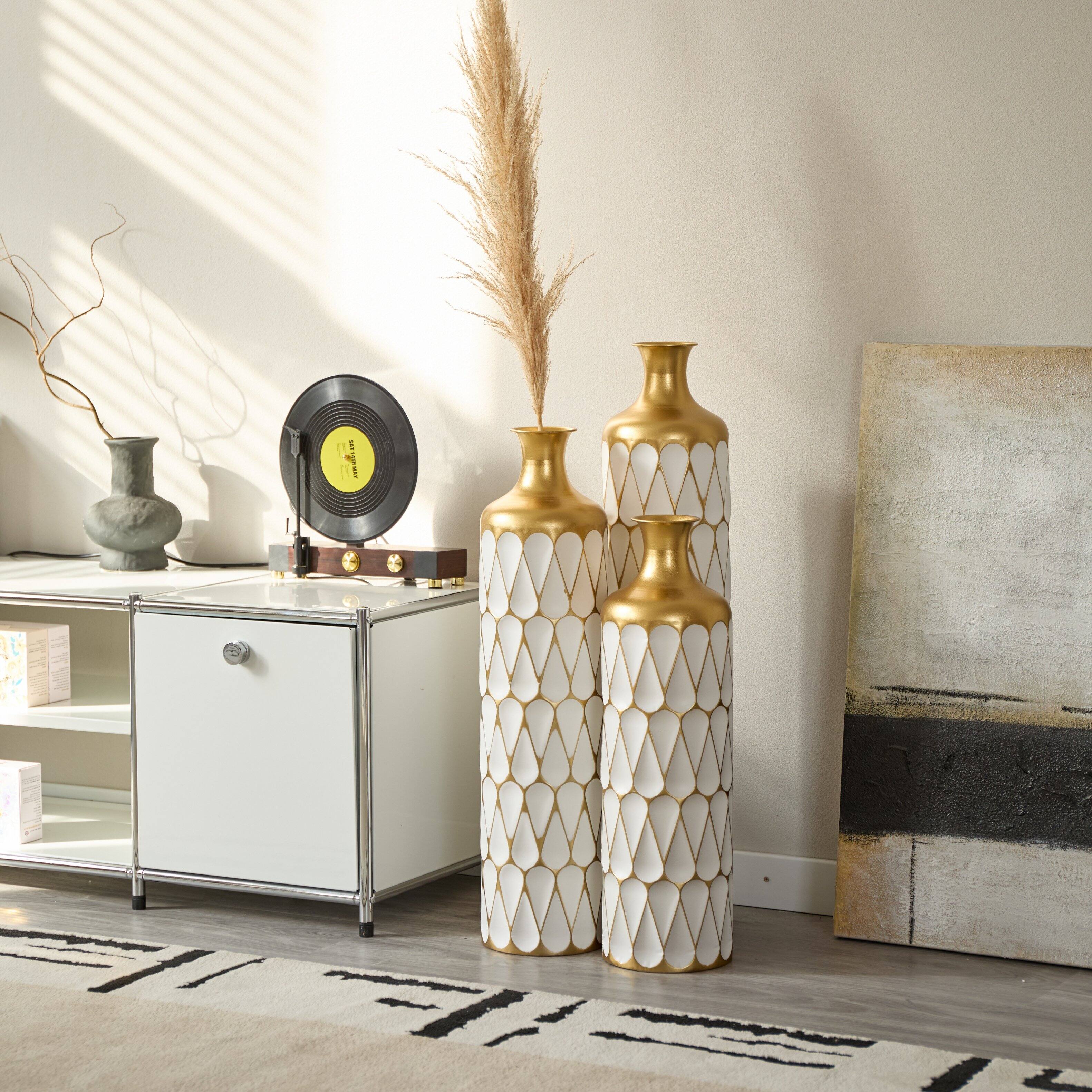 Alt View 1. Anysun - Modern Droplet Shape White Metal Floor Vase 3-Piece Set - Glazed Finish for Home Decoration - White.