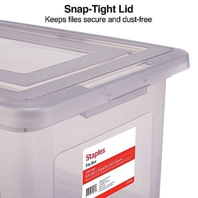 Snap-Tight Lid  
Keeps files secure and dust-free  

Staples  
File Box