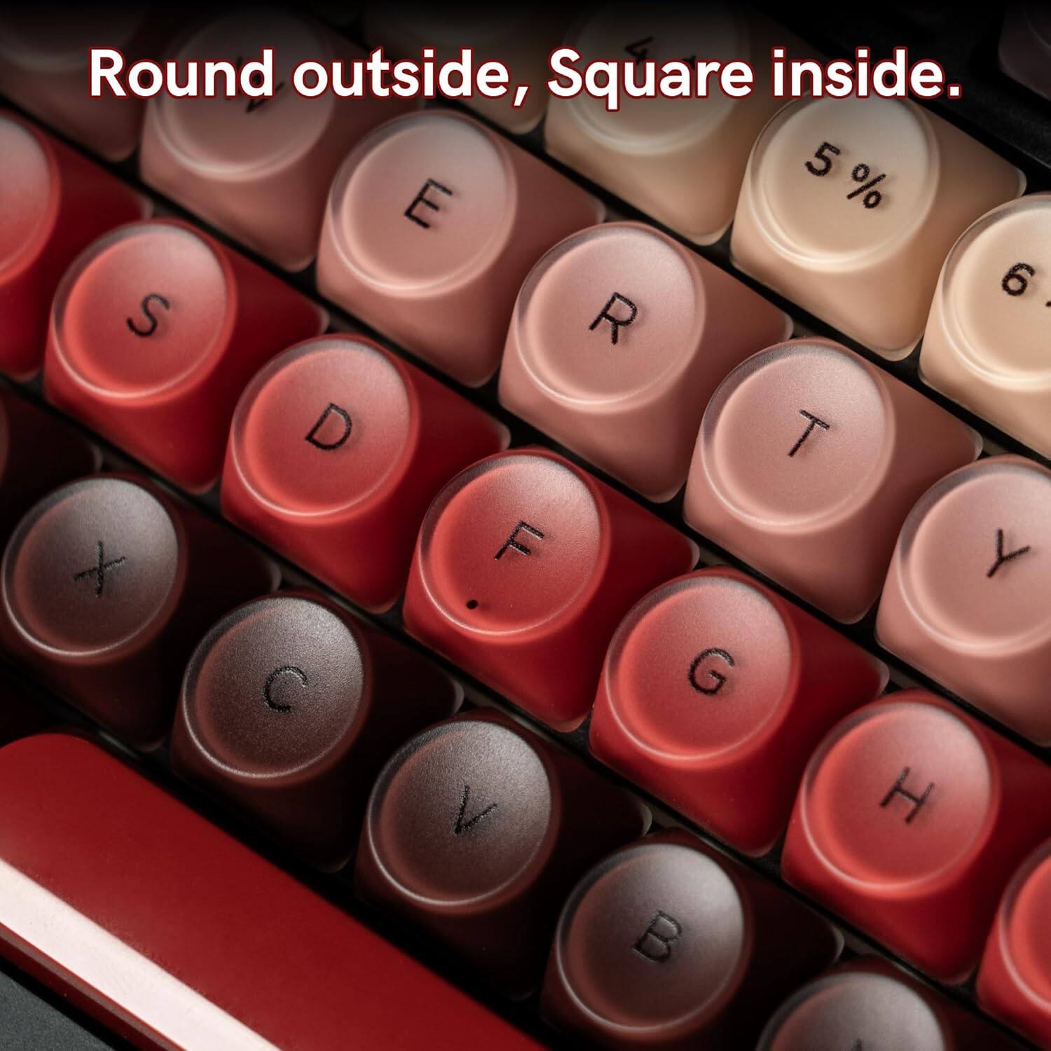 Round outside, Square inside.  
5 % 6 - S R D T X F Y . C G V H B A