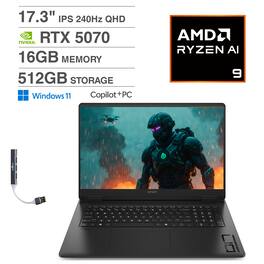 HP - OMEN Laptop 17.3 QHD (AMD Ryzen AI 9 365, 16GB DDR5, 512GB SSD, GeForce RTX 5070, Win 11 Home) w/USB Hub