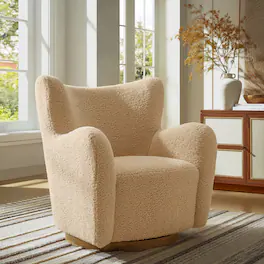 Montrose Wingback Sherpa Swivel Accent Chair by Modway - Ivory Walnut
