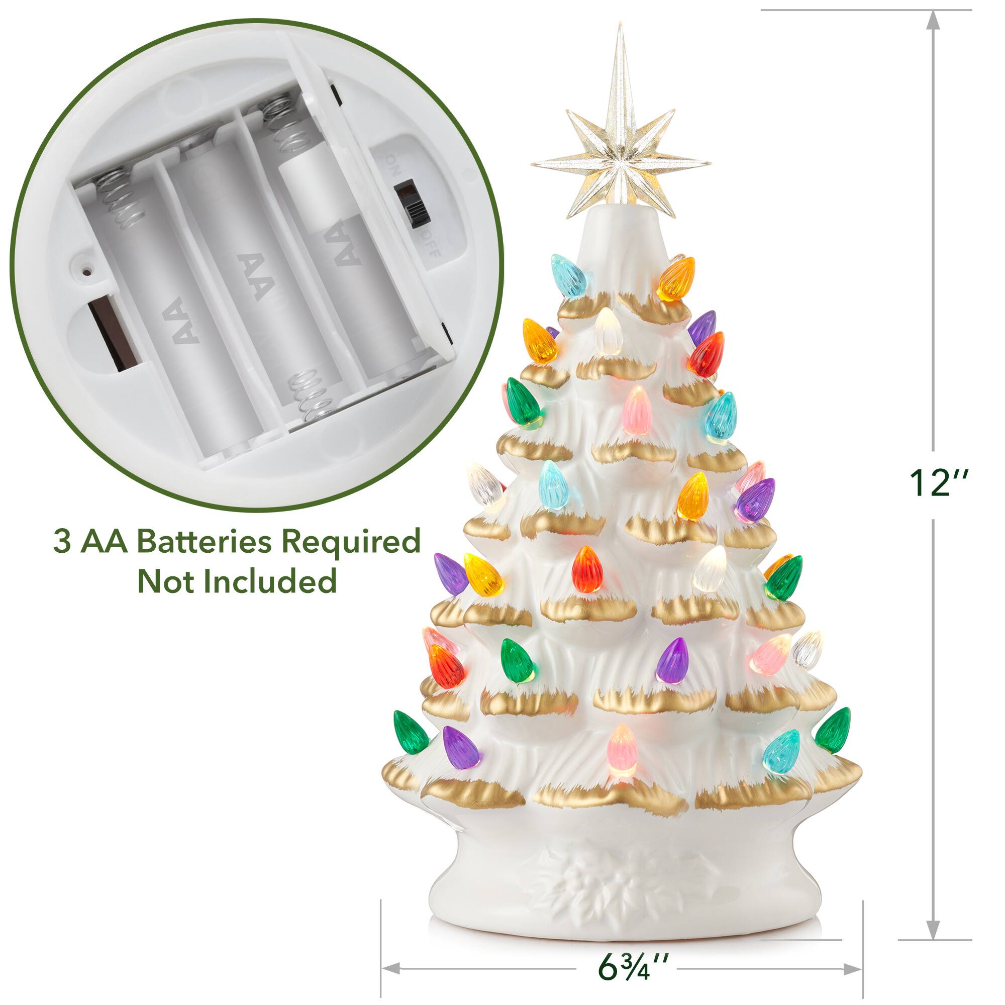 NO AA OFF AA AA 3010 3 AA Batteries Required Not Included 12" 6 3/4"