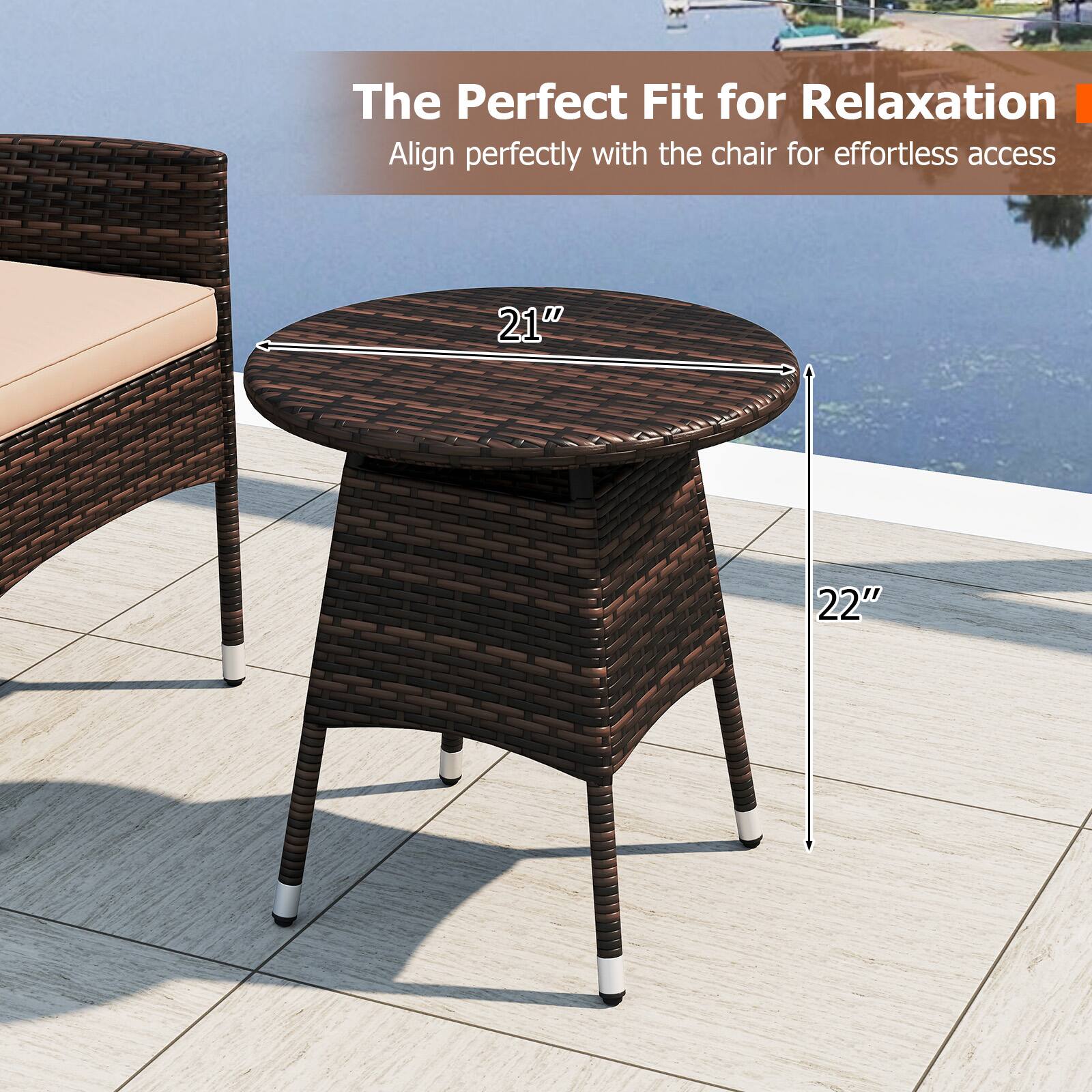 The Perfect Fit for Relaxation  
Align perfectly with the chair for effortless access  

21"  
22"