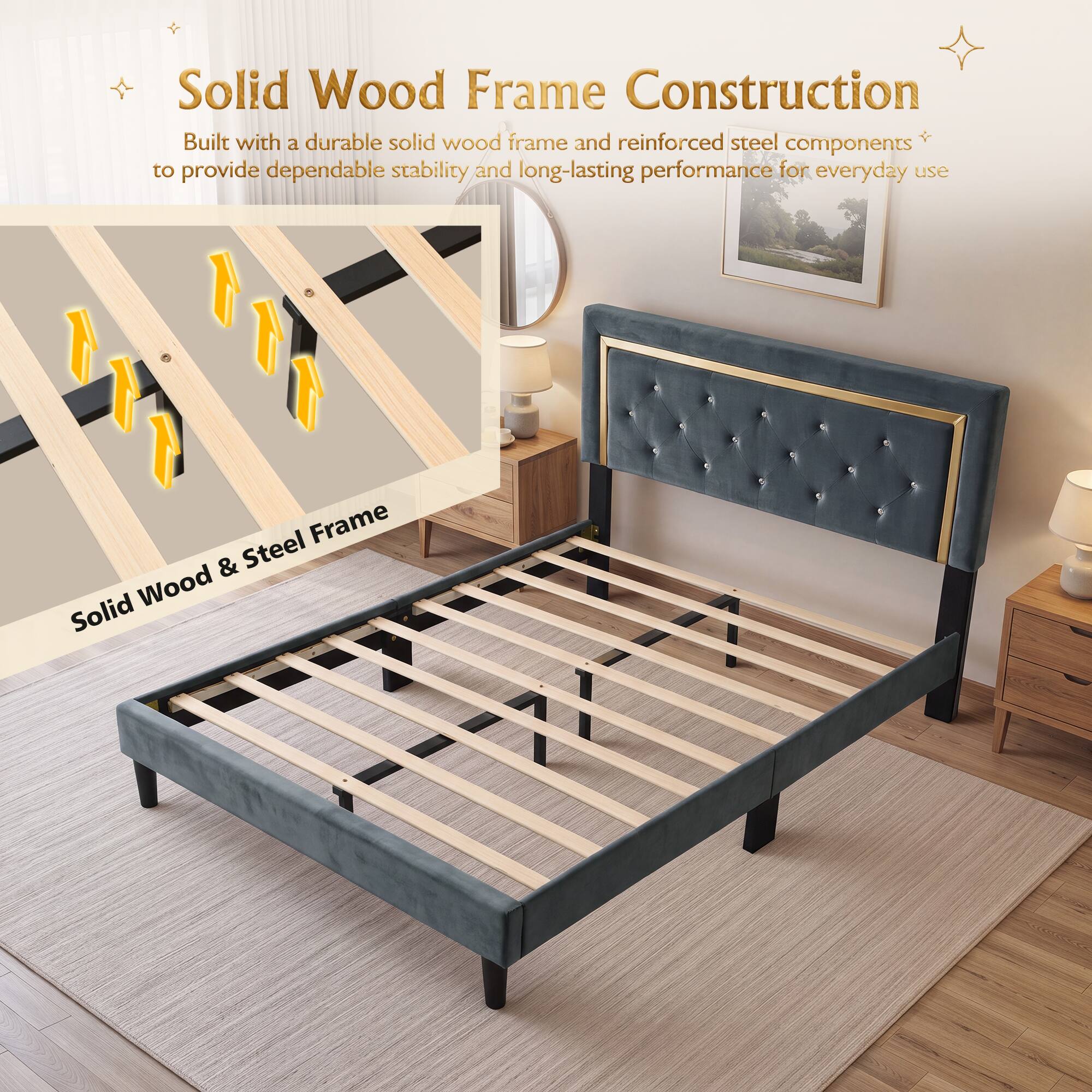 Solid Wood Frame Construction  
Built with a durable solid wood frame and reinforced steel components to provide dependable stability and long-lasting performance for everyday use  

Solid Wood & Steel Frame