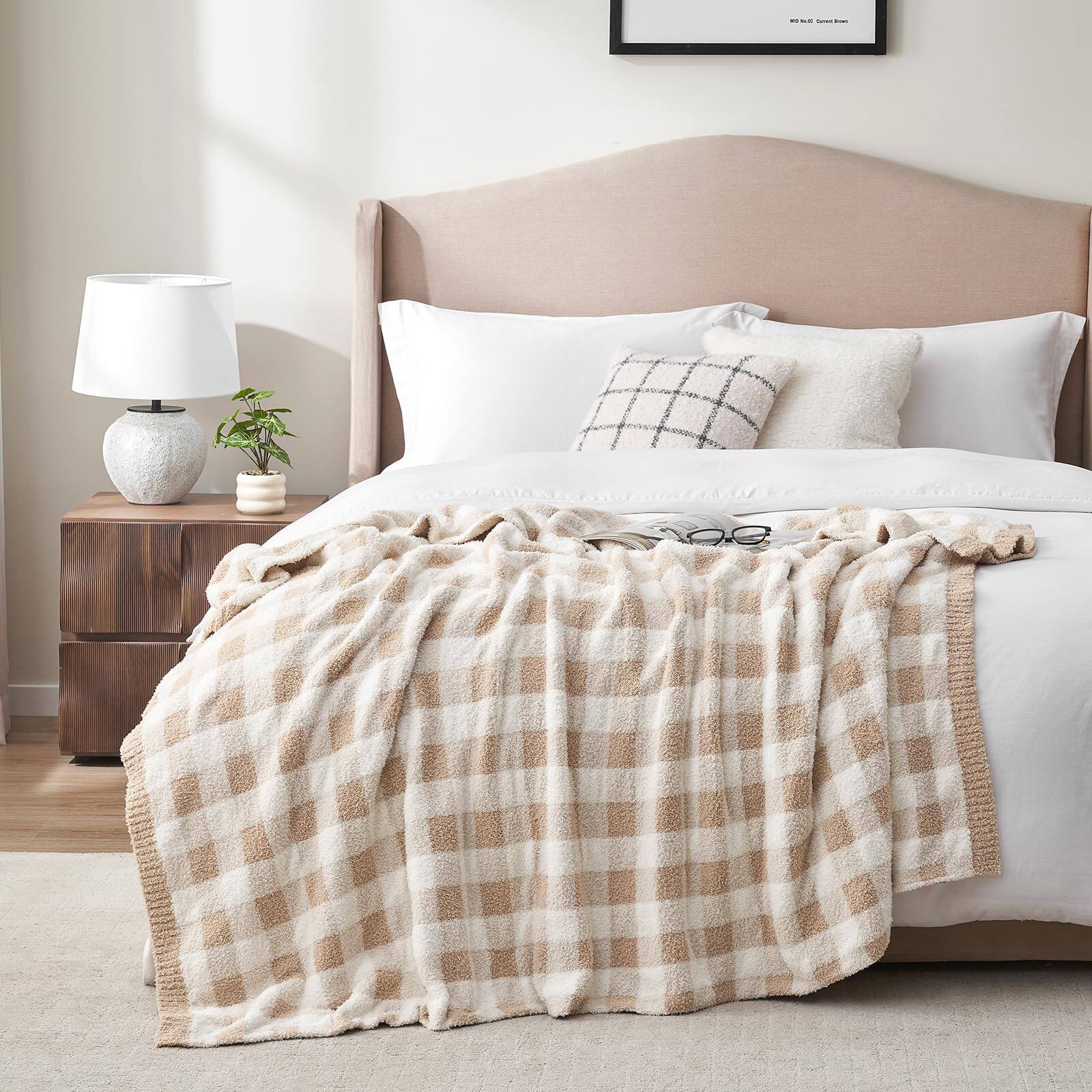 Alt View 2. Dapper Styles - Checkered Throw Blanket For Couch Super Soft Cozy Warm Knit Netural Decorative Fluffy Blankets Reversible - Checkered Grey-Throw(50"x 60").