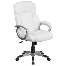Emma + Oliver - Mid-Back Faux Leather Executive Swivel Office Chair with Padded Arms - White