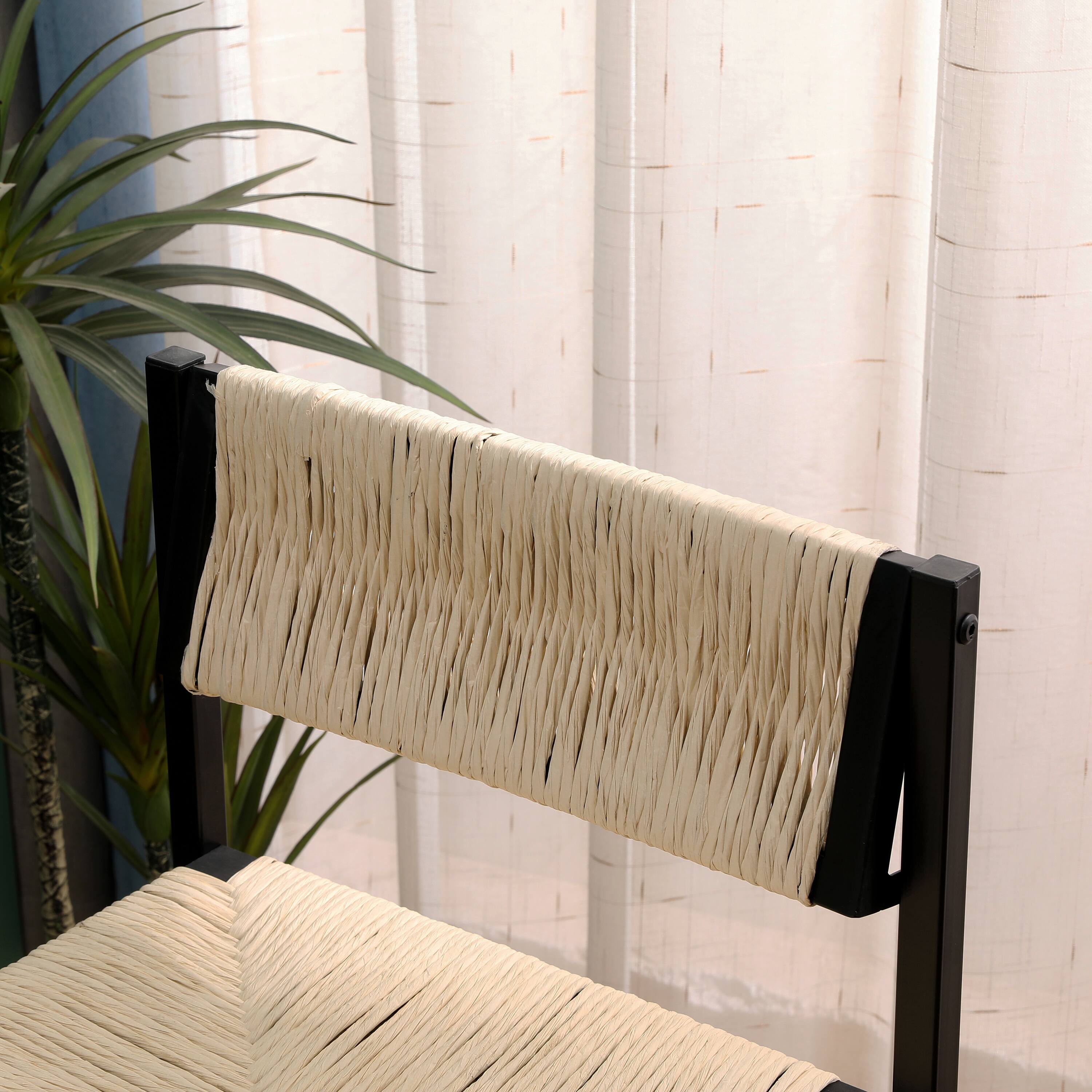 Alt View 7. GOODSILO - Set of 2 Woven Bar Stools - Hand Weave Counter Stool with Footrest for Kitchen Island, Dining Room - Creamy White.