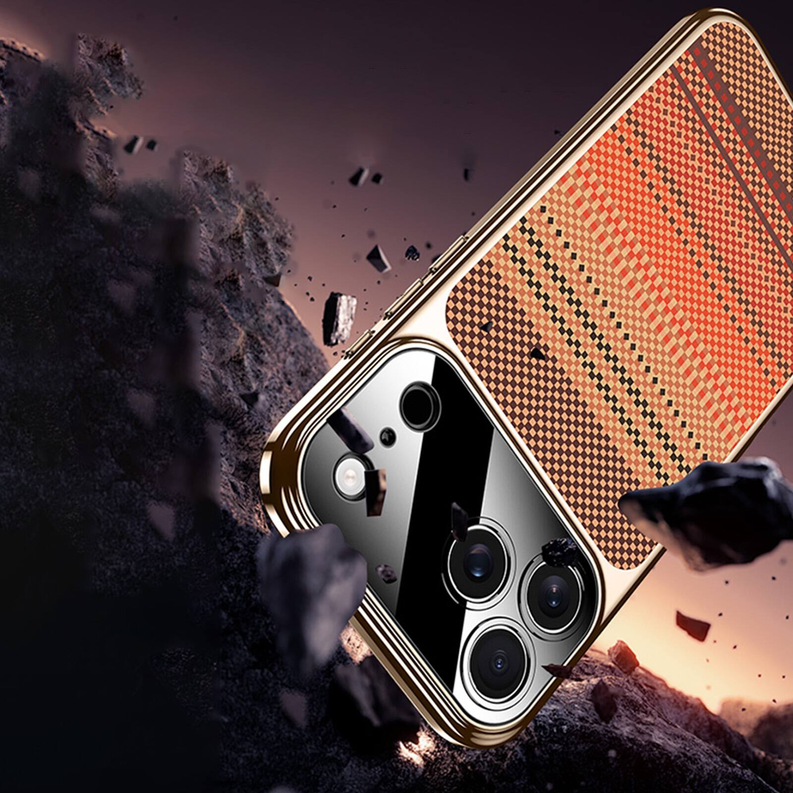 Alt View 5. Dteck - Carbon Fiber Texture Phone Case for Apple iPhone 17 Pro, Slim Hard PC Protective Cover with Precision Camera Cutouts - Orange.
