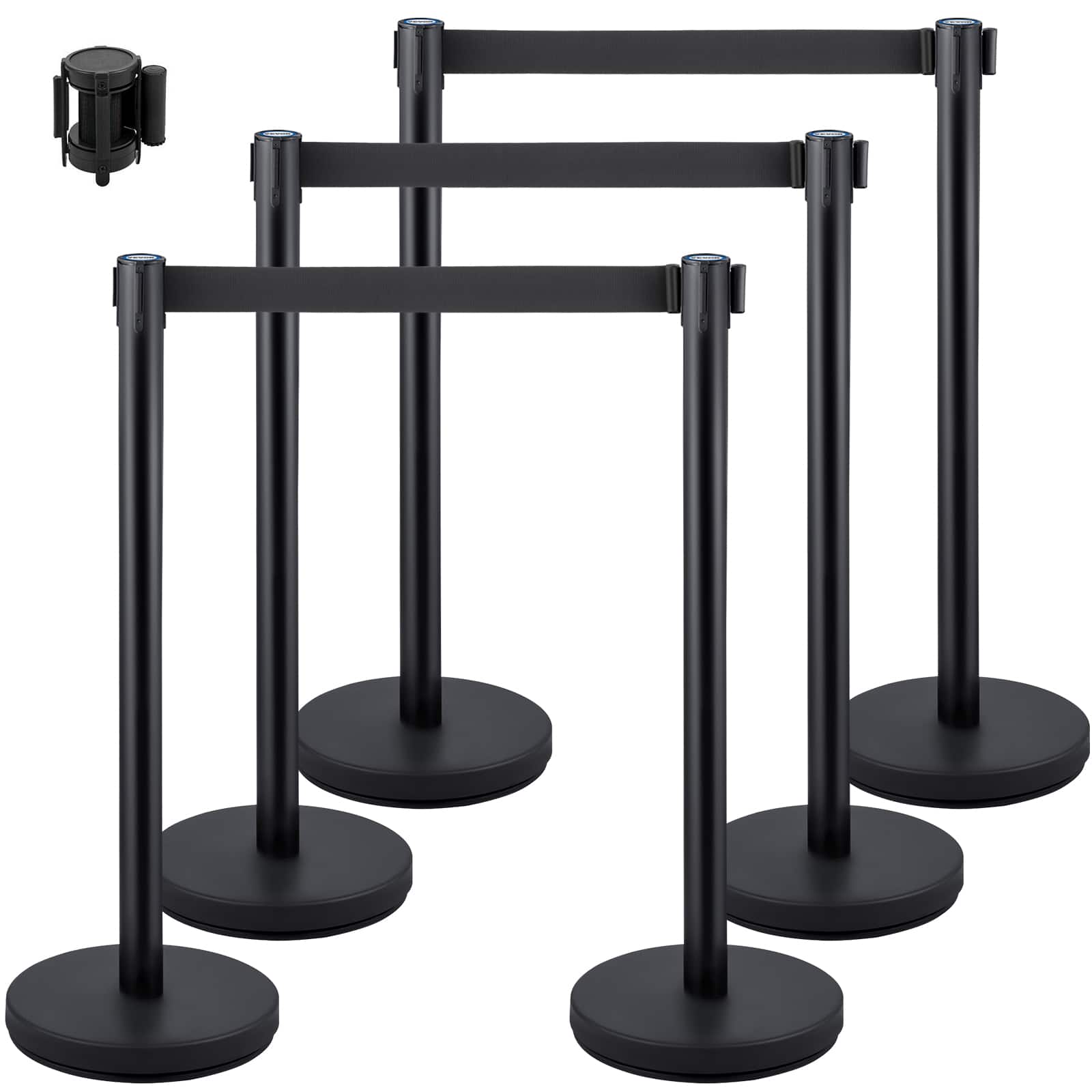 VEVOR - Crowd Control Stanchions, 6-Pack Crowd Control Barriers with 3PCS 6.5FT Retractable Belt, Stanchion Posts Queue Pole - Black