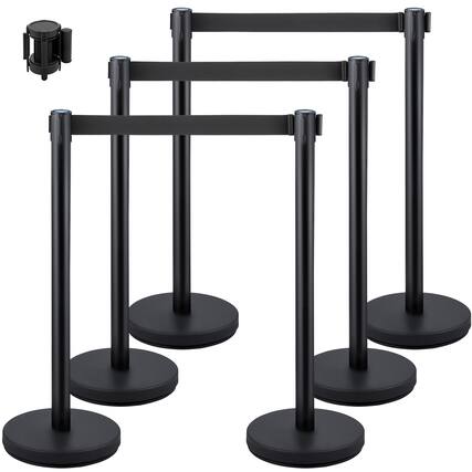 Front. VEVOR - Crowd Control Stanchions, 6-Pack Crowd Control Barriers with 3PCS 6.5FT Retractable Belt, Stanchion Posts Queue Pole - Black.