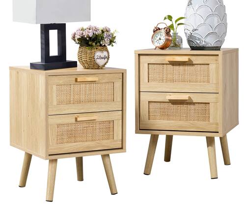 Front. Empire DigiLabs - Nightstands Set Of 2 Night Stands 2 With Hand Made Rattan Decorated Drawers Nightstand End Table Bedside Ta... - Natural.