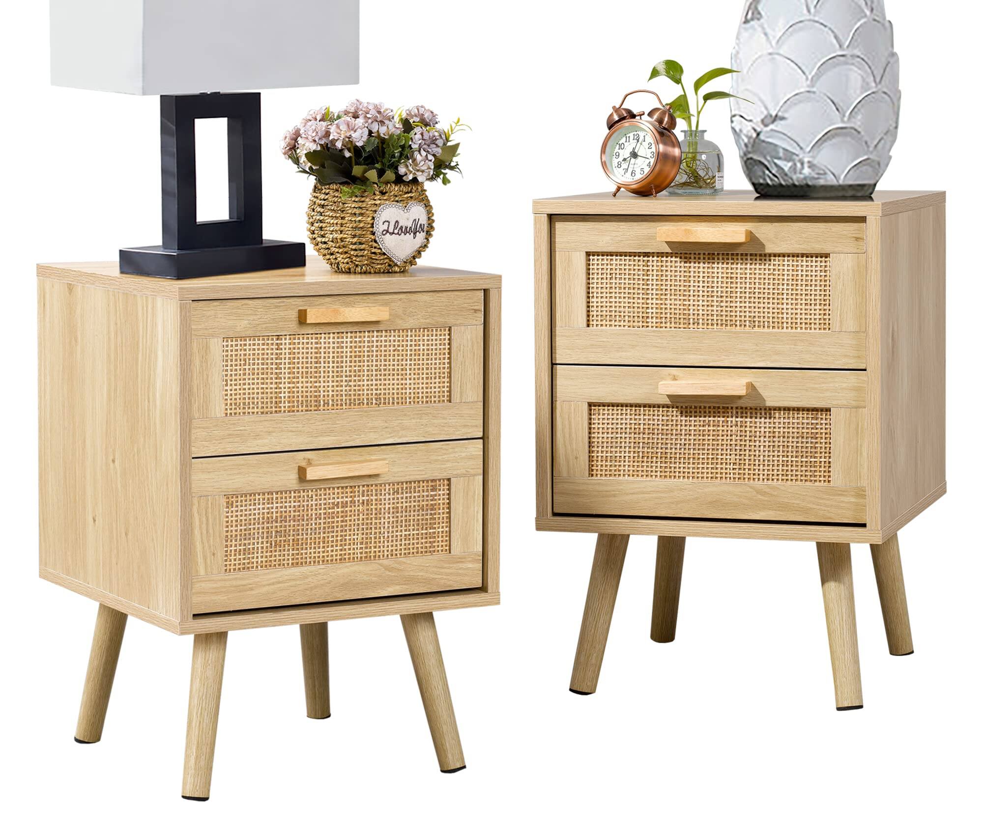 Front. Empire DigiLabs - Nightstands Set Of 2 Night Stands 2 With Hand Made Rattan Decorated Drawers Nightstand End Table Bedside Ta... - Natural.