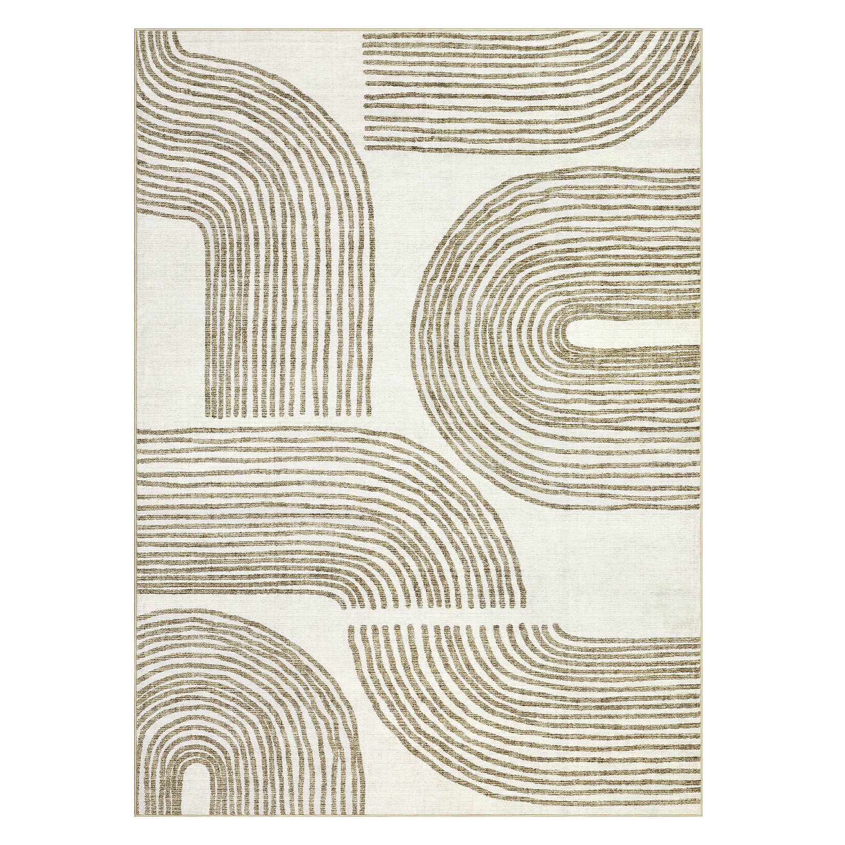 GARVEE - Modern Abstract Machine Washable Non Slip Area Rug for Living Room Bedroom Ultra Thin Soft Foldable Rug for Playroom - Brown