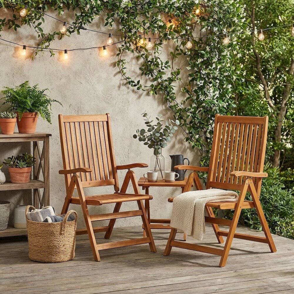 Alt View 2. Outdoor Escape - Wooden Patio Chair, Oil Finish Set of 2 - Durable Frame and Comfortable Seating - Brown.