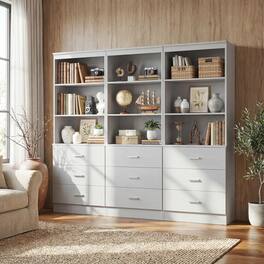 Aheaplus - 71'' Tall Bookcase with 3 Drawers and 3-Tier Open Shelves, 3 Packs - Gray