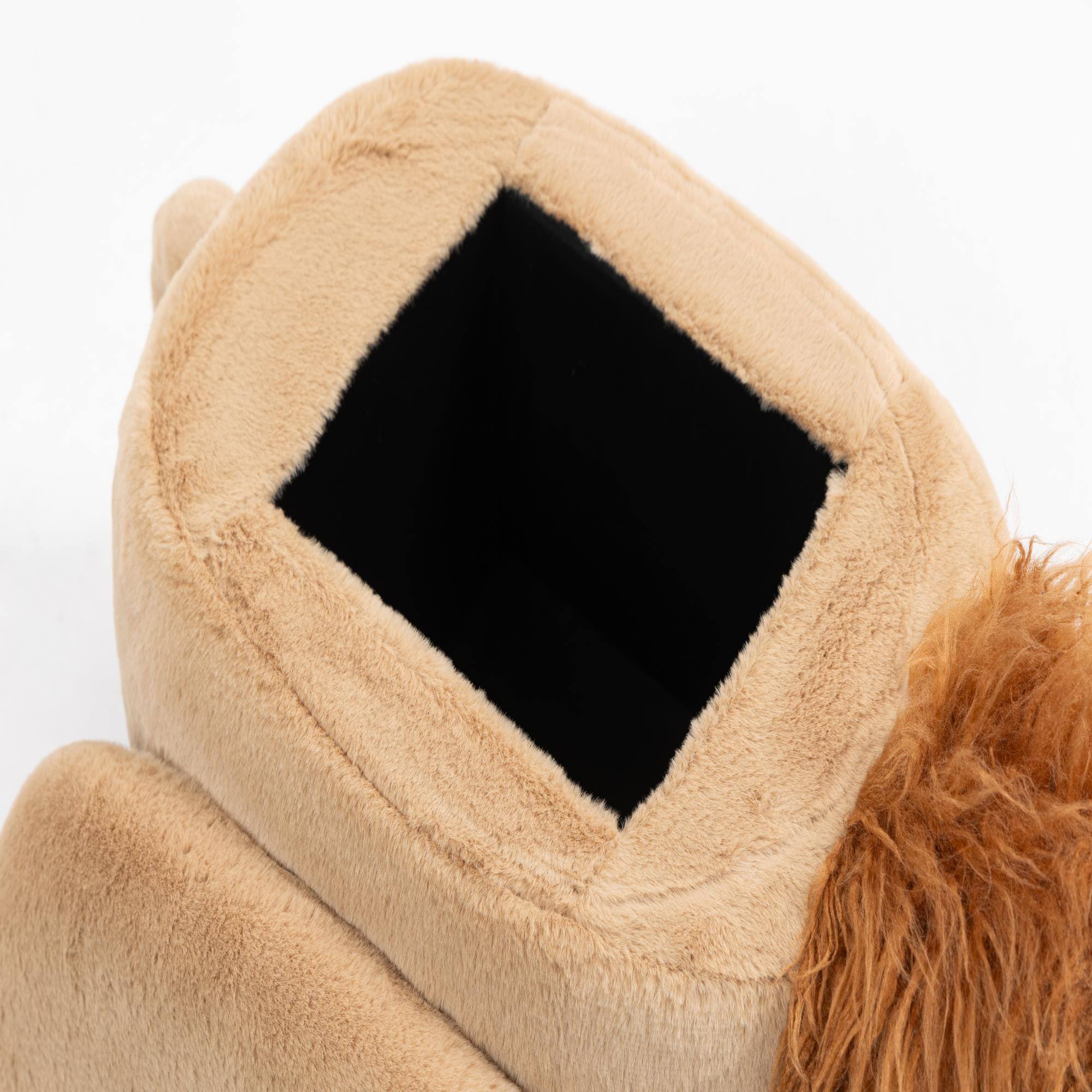 Alt View 4. Boyel Living - Luke the Lion Storage Ottoman in Brown Soft Faux Fur Hidden Storage Footstool - Brown.