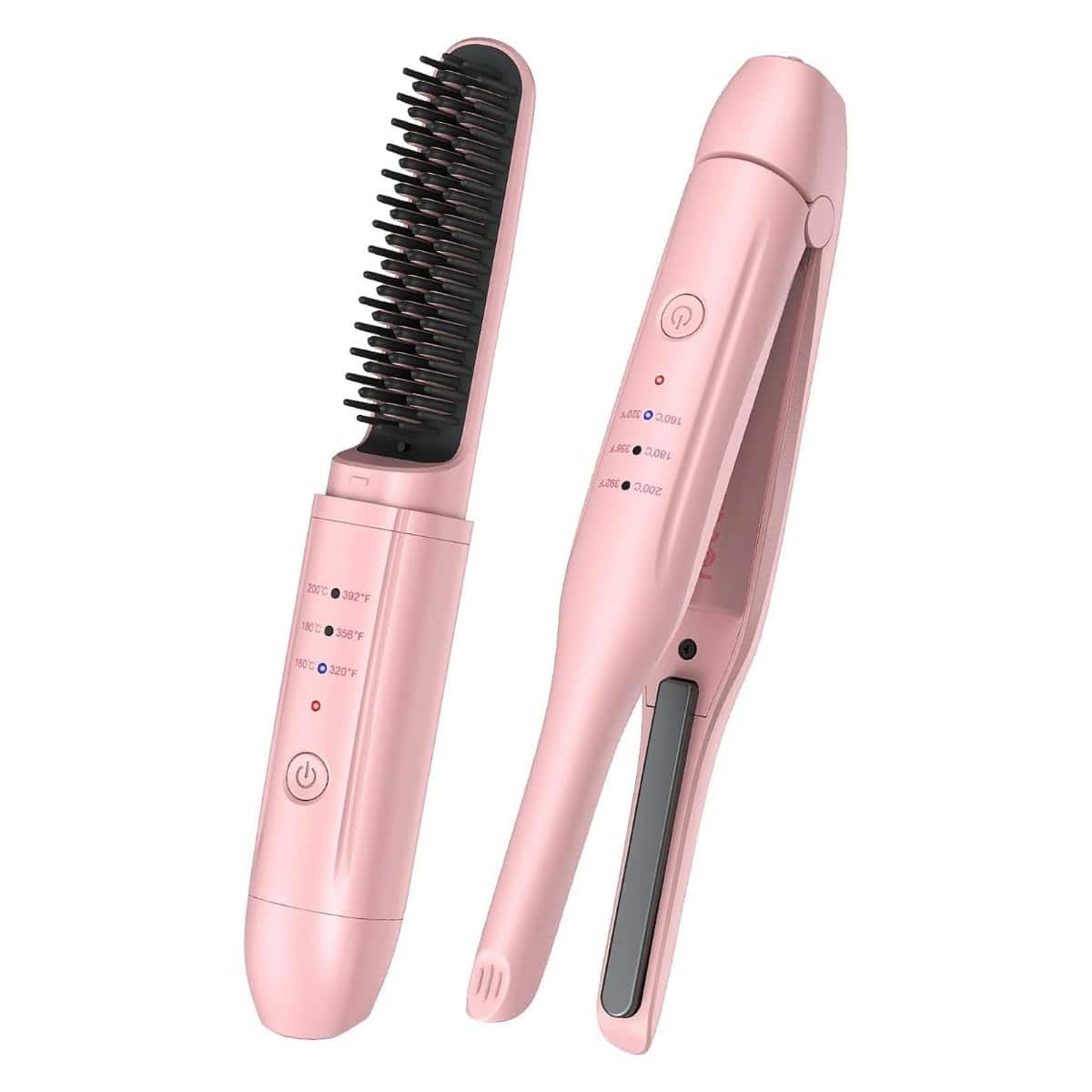 Live At Space - 2pcs Cordless Hair Straightener Brush And Curling Iron Travel Set Negative Ion Thermal Hot Comb Fast - Default
