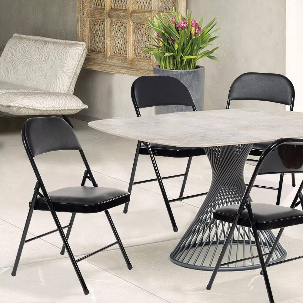 Alt View 3. Essen Blissed - 10 Pack Folding Chairs with Padded Seats for Events Home Office, Pu Leather Folding Chair Black - Black.