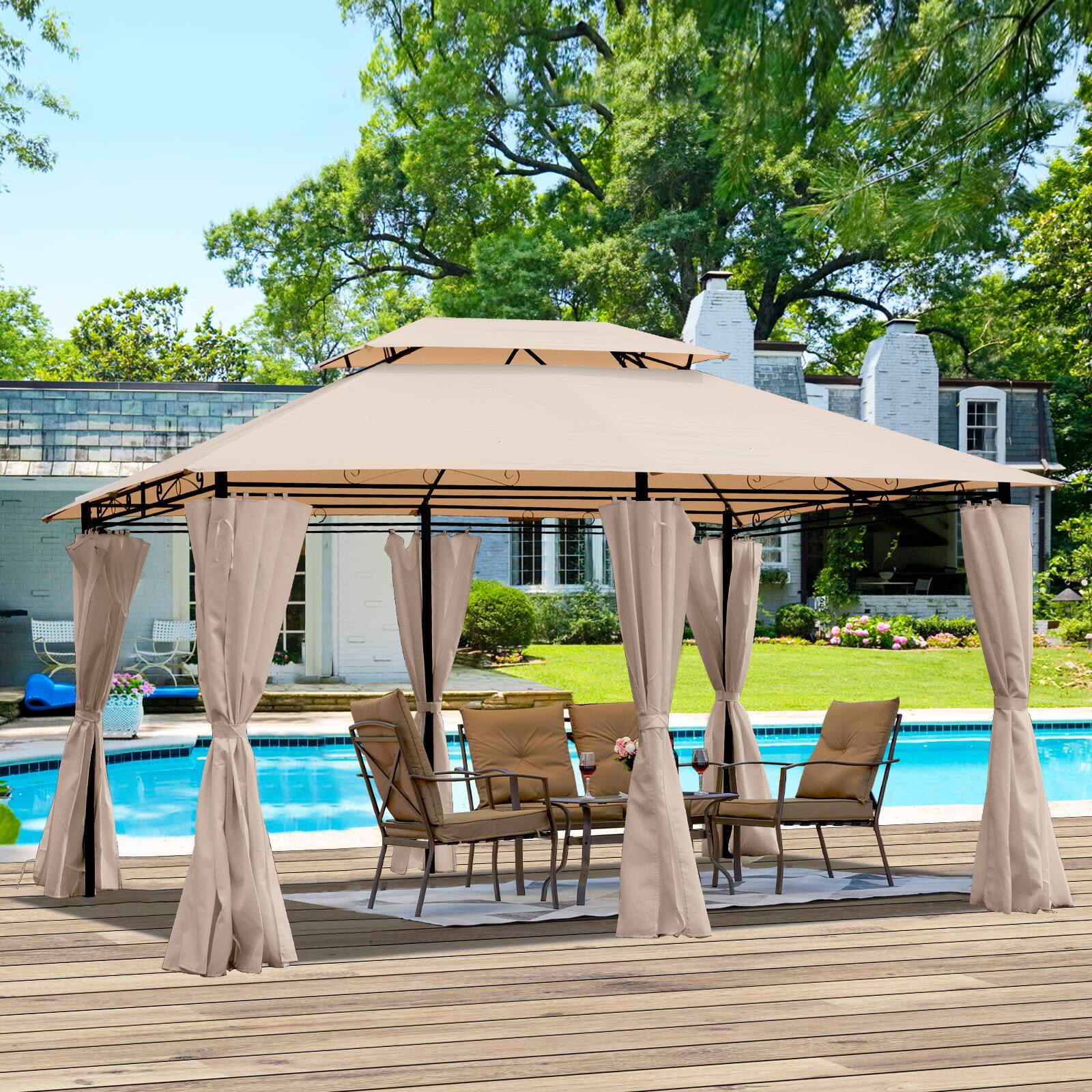 Alt View 1. Ecooso - 13x10 Outdoor Patio Gazebo Canopy Tent With Ventilated Double Roof And Mosquito net,Suitable for Lawn, Garden - khaki.