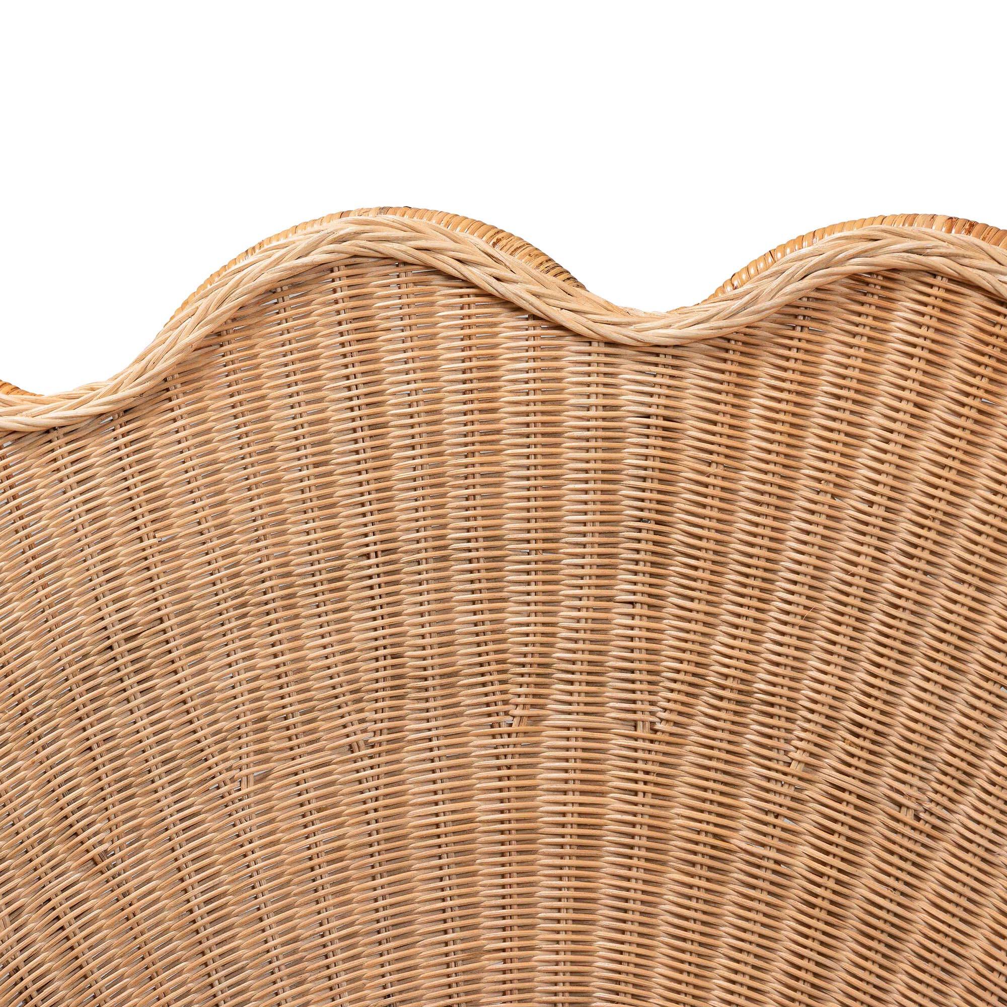 Alt View 1. bali & pari - Callias Natural Rattan Scalloped Headboard with Sunburst Weave – Coastal Wicker Bed Backdrop for Bedroom Décor, Queen - Natural Brown.