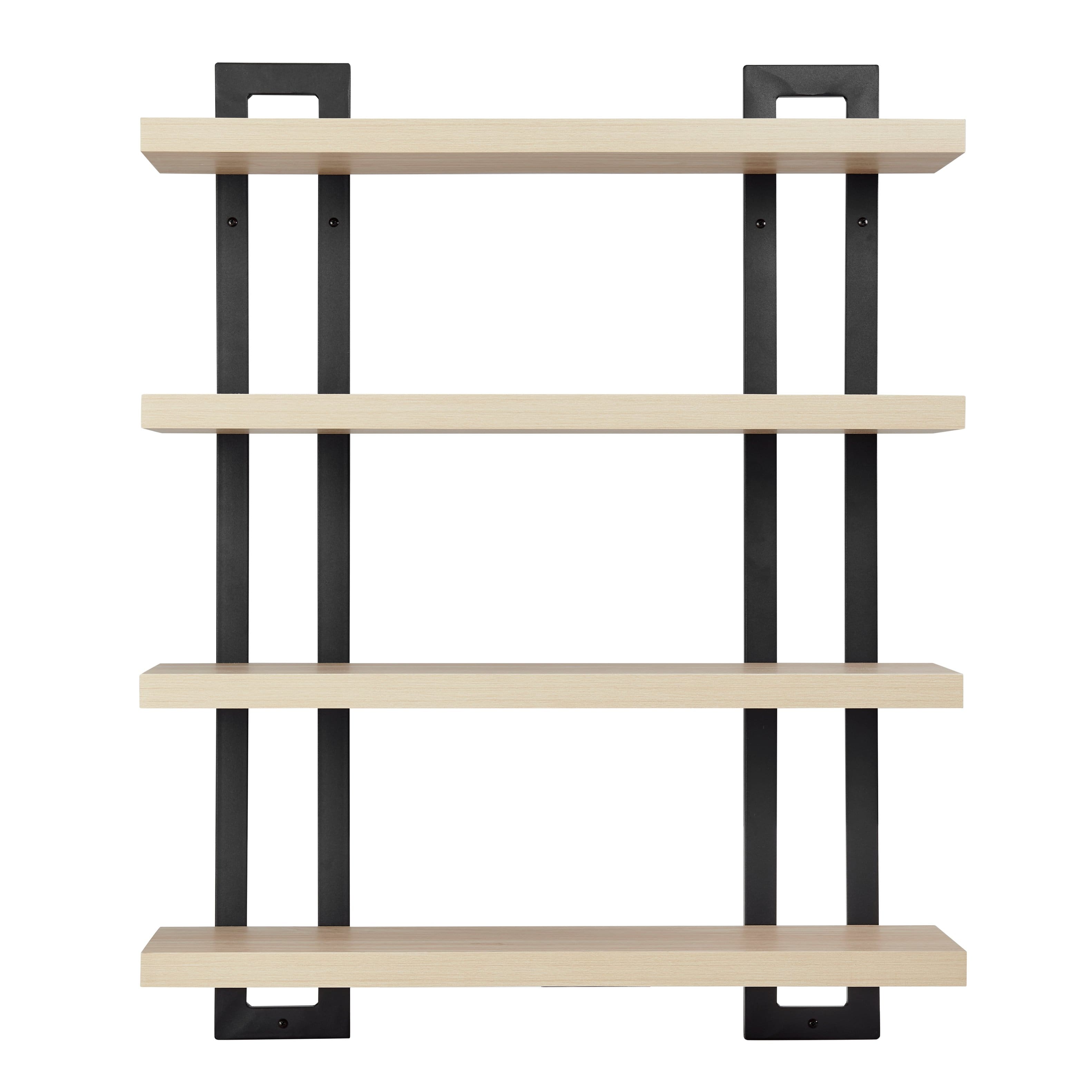 Danya B - 4-Tier Bracket Wall Shelf - Black Metal and Finish - White Birch